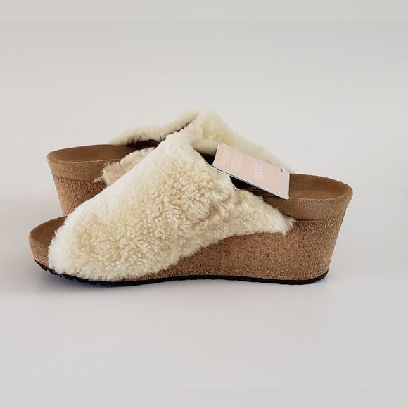 NWT Papillio Birkenstock Namica Teddy Eggshell Women's Wedge Sandal Size… - Picture 5 of 11